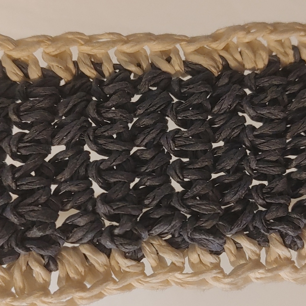 Woven Raffia Crossbody Bag Blue With White Trim Measures 12" L x 11" H x 2" W - Picture 5 of 7